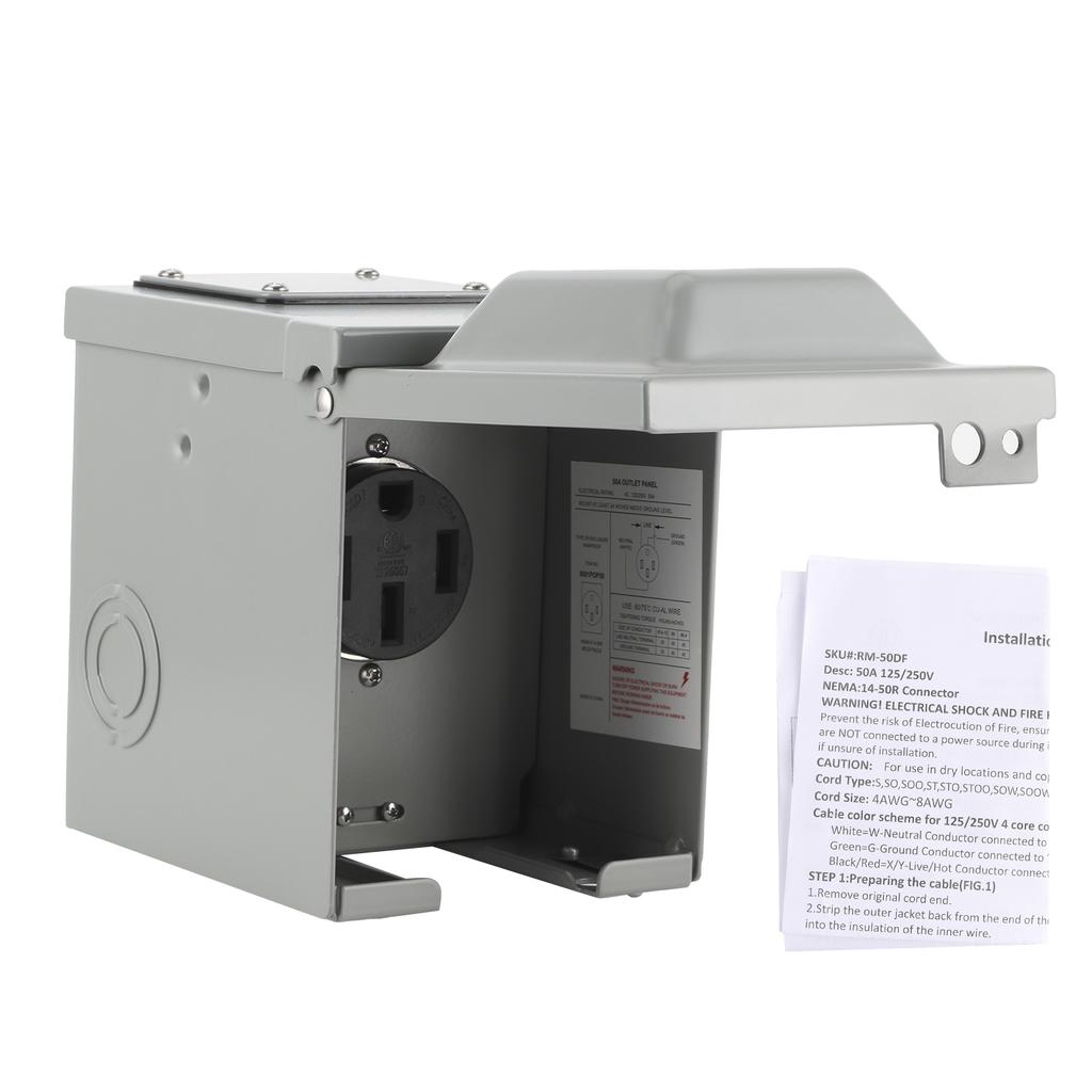 50 Amp RV Power Outlet Box Lockable US Socket Plug 14‑50R Outdoor Weather Proof