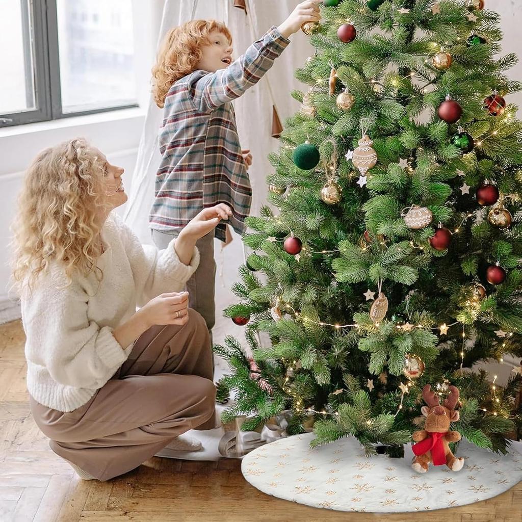 Mini White Christmas Tree Skirt Small Felt Tree Skirt White with Snowflake Tree Mat Xmas Tiny Skirts Decor for Xmas Tree Decor