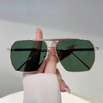Big Shaped Frame Metal Double Bridge Sunglasses For Women For For Men Retro Style Punk Premium Designer Irregular Pilot Sunlight Eyeglasses UV400