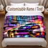 Neon Abstract Theme Soft Blanket Personalized Custom Name Text Print Warm Blanket Home Sofa Bedroom Decor