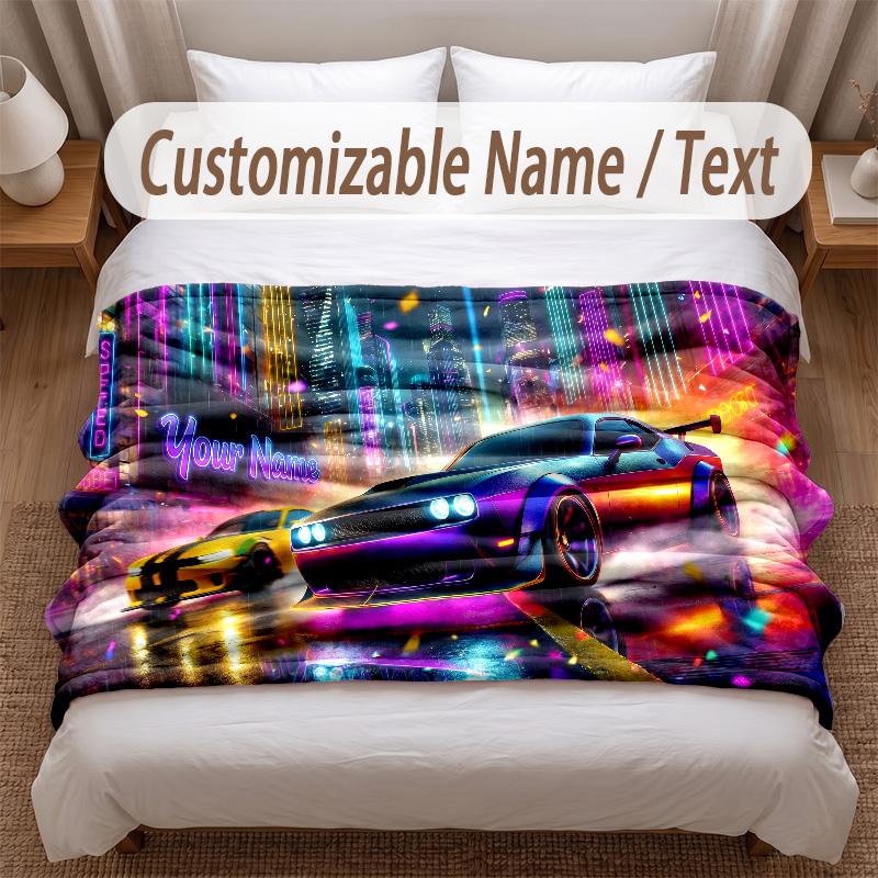 Neon Abstract Theme Soft Blanket Personalized Custom Name Text Print Warm Blanket Home Sofa Bedroom Decor