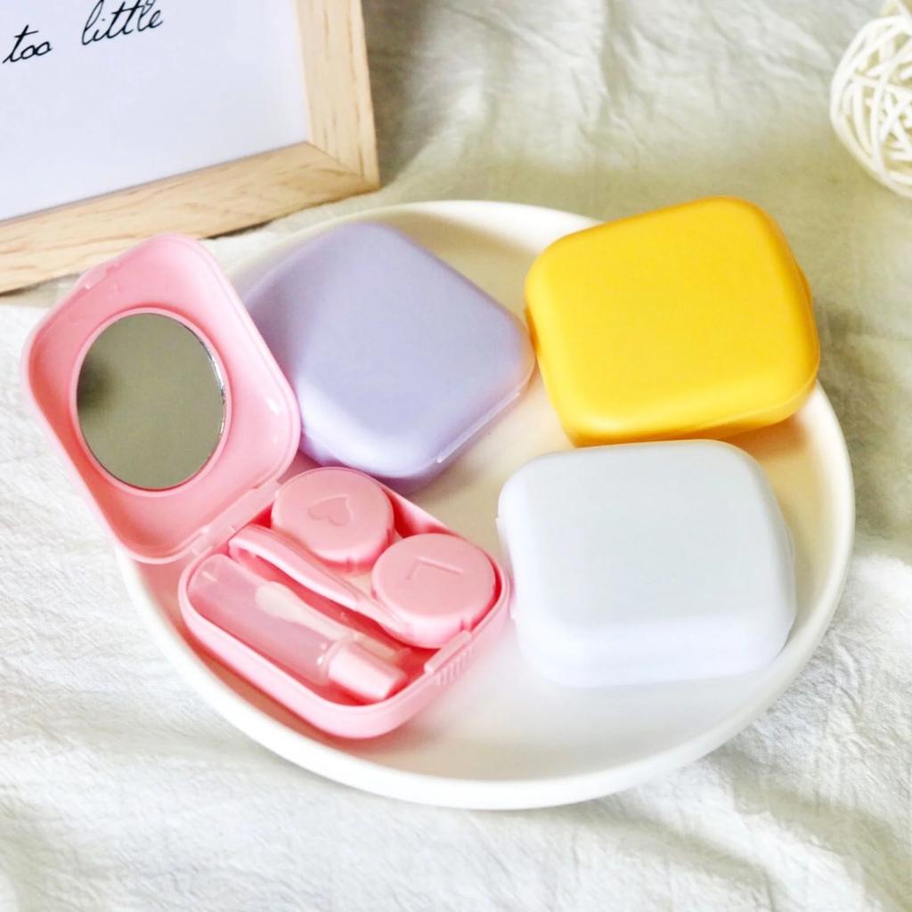 Kontaktlinsenbehälter Mehrfarbig Tragbare Mini-Kontaktlinsenbox mit Spiegel Pinzette Lösungsflasche zur Reinigung von Augenproteinen