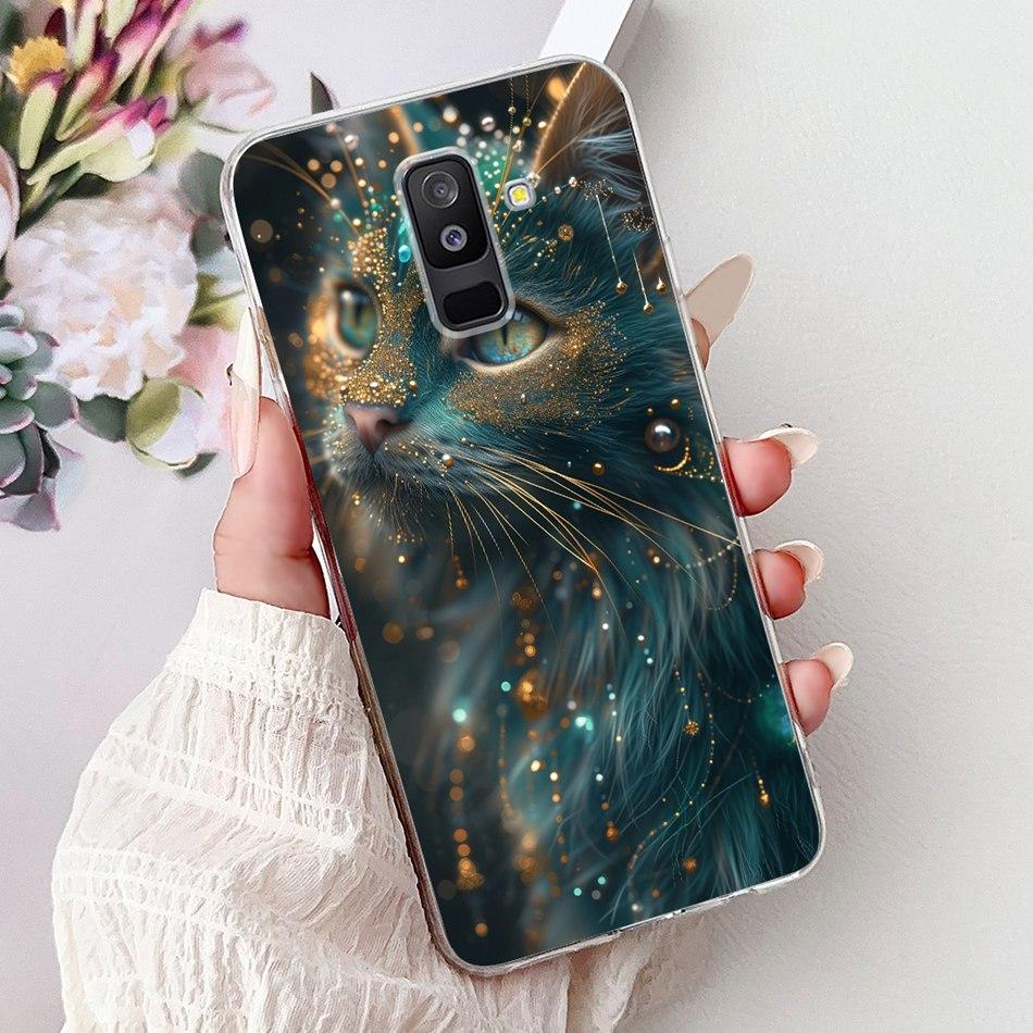 For Samsung Galaxy A6 Plus 2018 Phone Case On Samsung A6+ (2018) A6 A600F A605G Elegant Floral Cat Soft Silicone Clear TPU Cases