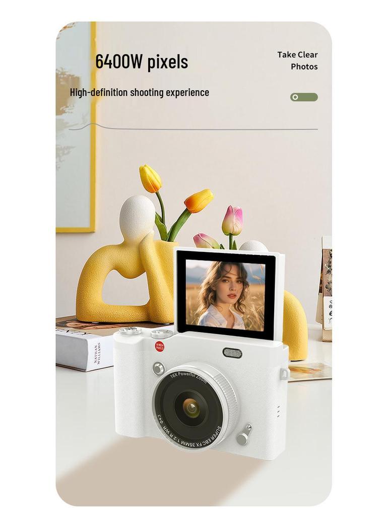 Retro 4K Flip Screen Mirrorless Camera for Students - High Definition, Portable, CCD Sensor