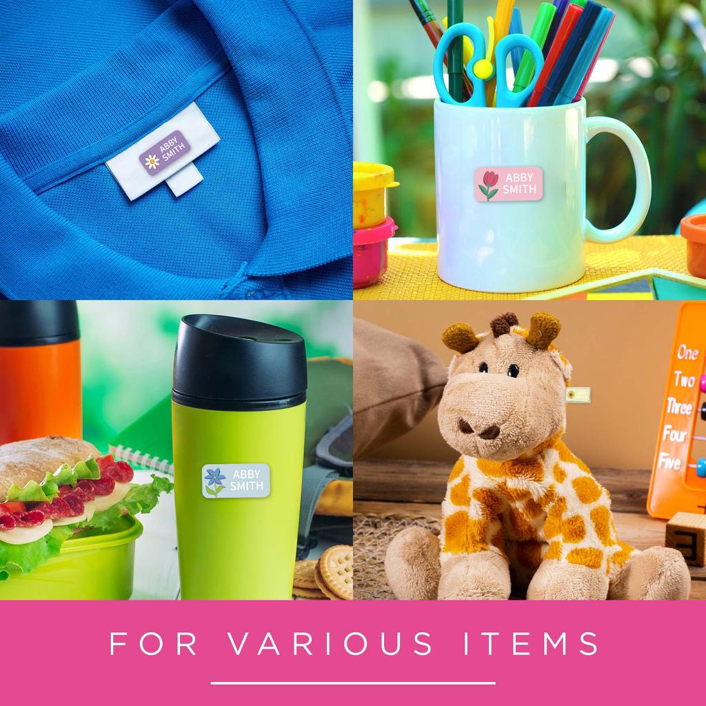 72Pcs Personalized Flower Name Labels Waterproof Stickers For Bottles Clothing Tags Lunch Boxes Notebooks