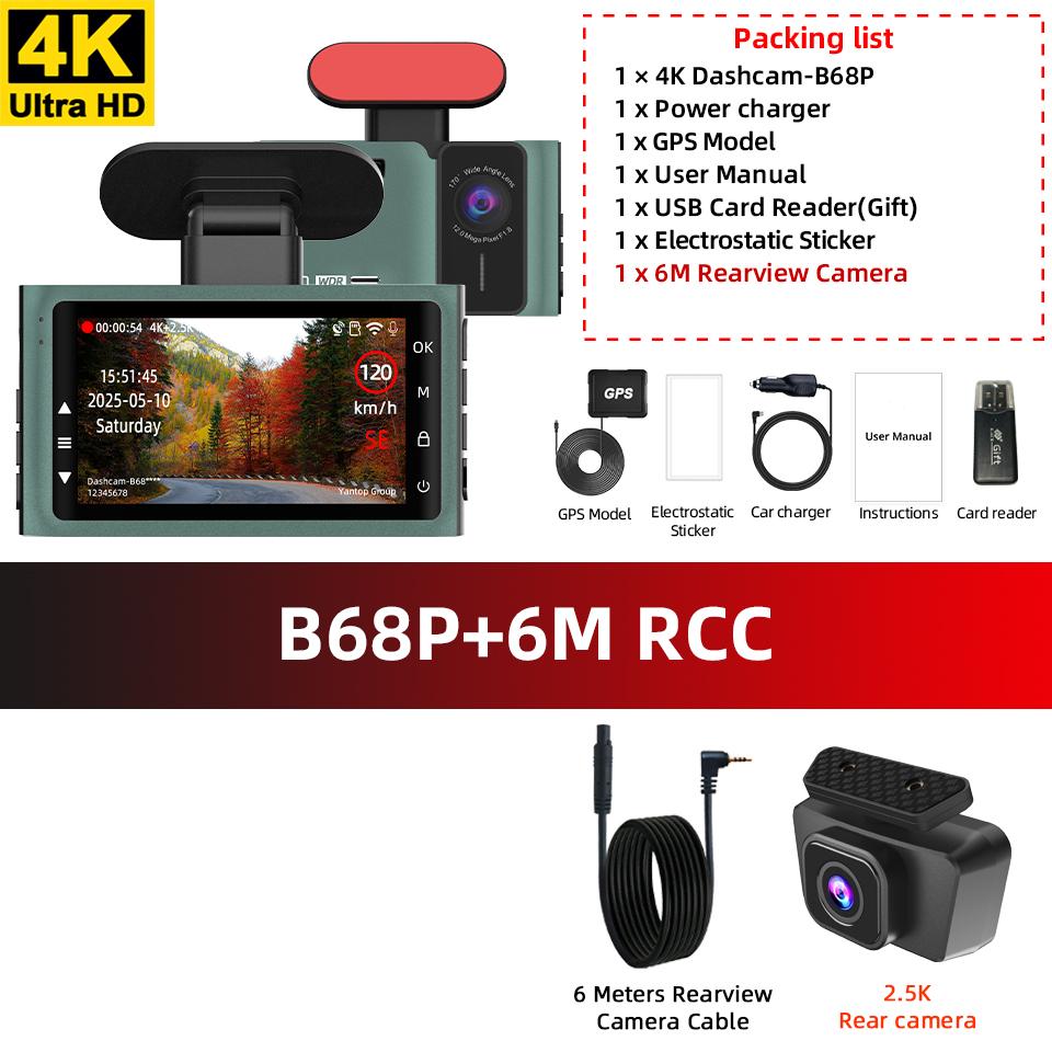 E-ACE 4K Dash Cam 2.5K Rear View Camera Dual Lens Dual Channel Car Dvr Support WIFI GPS Night Vision Loop Recording Black Box