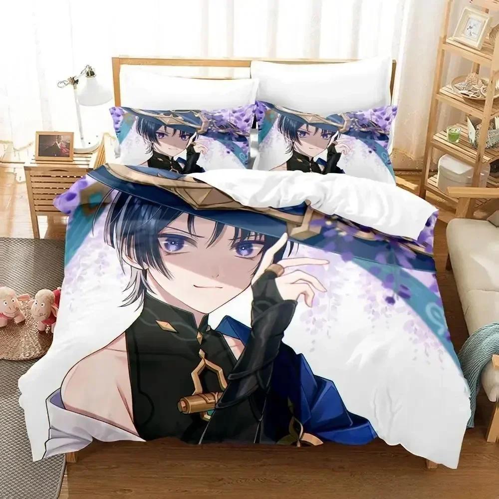 New Game Genshin Impact Scaramouche Bedding Set Printed Bed Set With Pillowcase Duvet Cover Soft Queen King Size Bedclothes Home