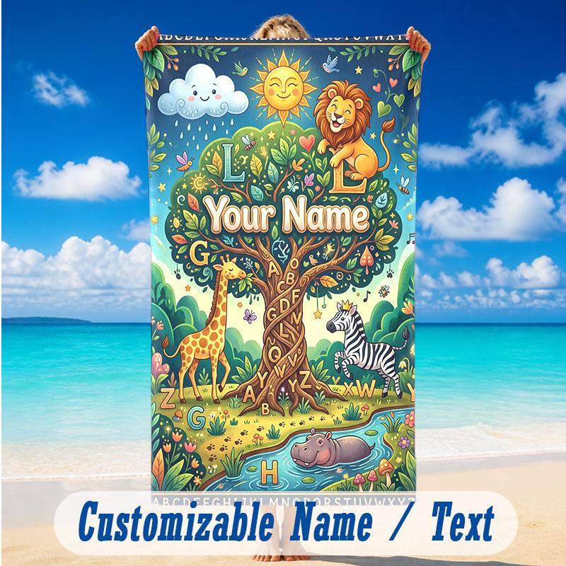 Adventure Journey Theme Beach Towel Personalized Custom Name & Text Soft Quick Dry Beach Towel for Swimming Travel