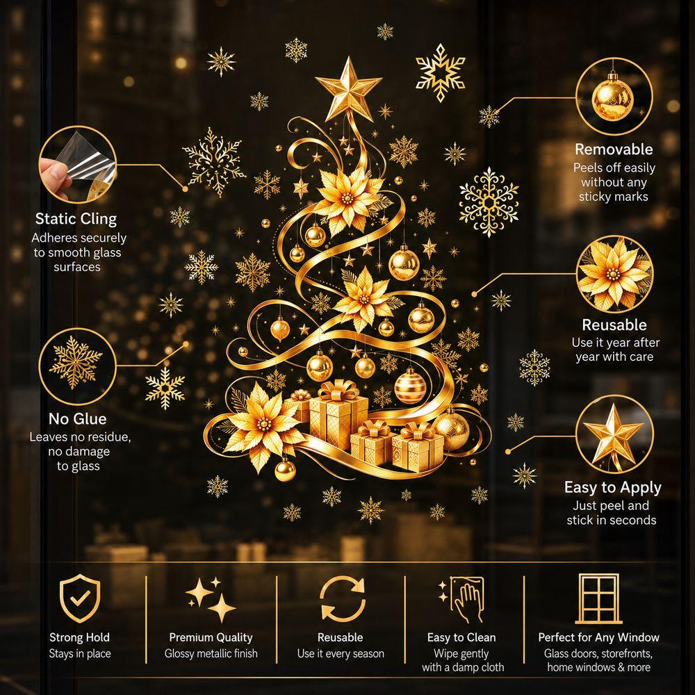 Snowflake Christmas Window Clings Removable Static Cling Stickers  Storefront Decoration