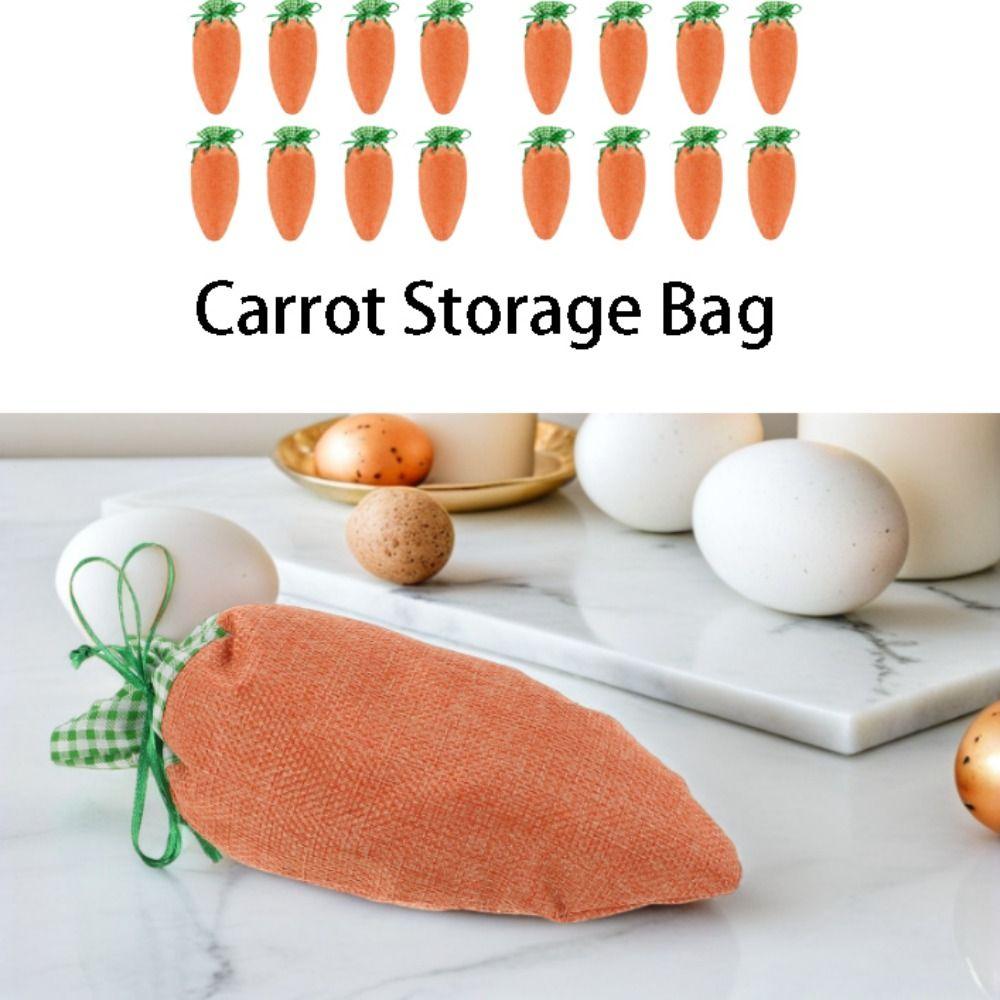 Carrot-Shaped Easter Present Bag Linen Material Drawstring Party Bags Easter Decorations