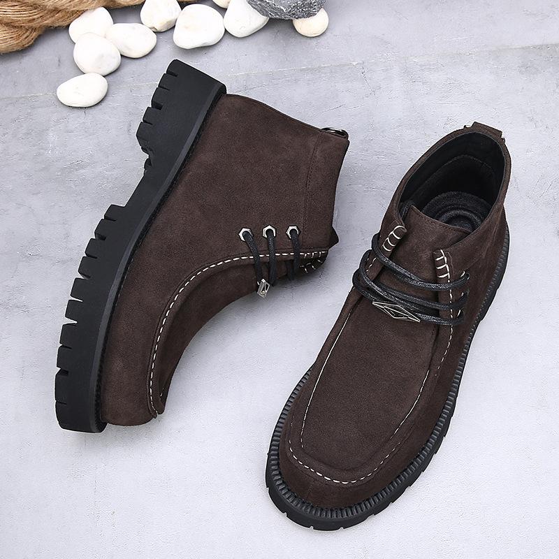 Trendy brand retro Martin boots men's leather knight boots desert Mickey big head locomotive boots thick sole heightening tooling short boots