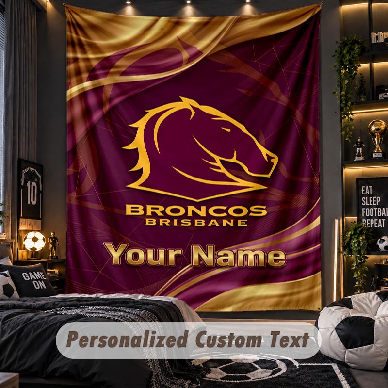 TapestryBrisbane Broncos Custom Name Text Personalized Wall Hanging Tapestry Home Wall Decor