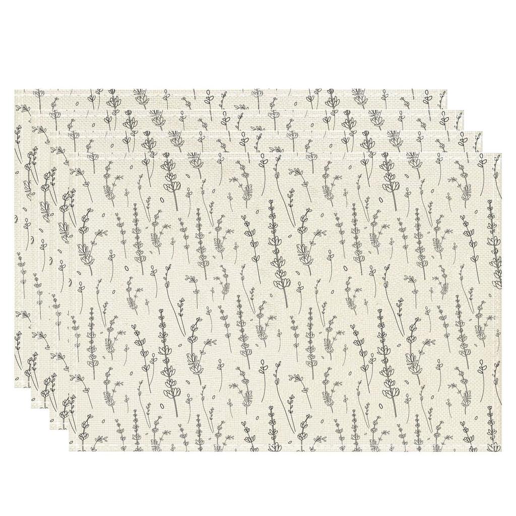 4/6/8Pcs Blue Floral Toile Placemats Premium Linen Table Mat Ideal for Household Dining Space Daily Practical Ornament