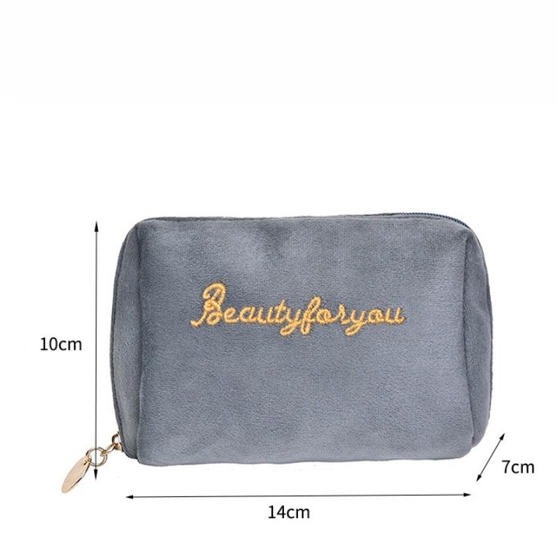 Velvet Makeup Bag for Women Portable Travel Small Cosmetic Bags Solid Color Zipper Toiletry Bag Make Up Pouch Storage Bags
