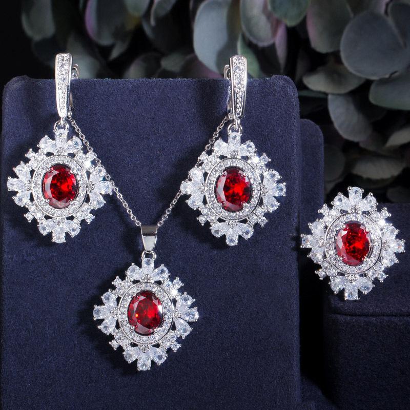 Jewelry Three-Piece Set Zircon Necklace Crystal Earrings Diamond Bracelet Ring Set Chain