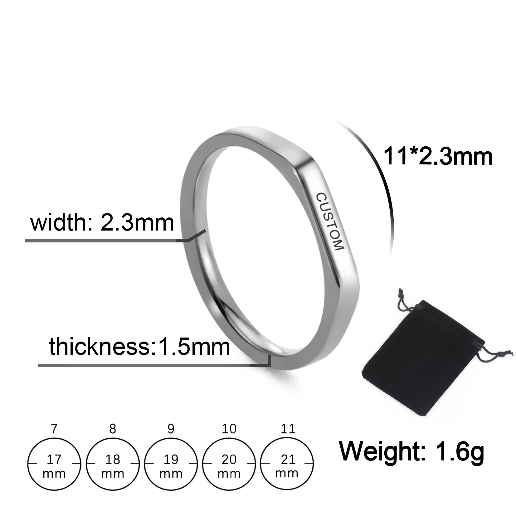 Customized Date Name Ring Stainless Steel Simple Flat Ring Personalized Customized Name Couple Ring Lover Gift 19