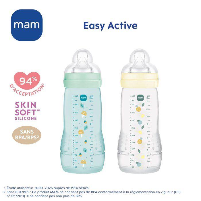 Lot de 2 Biberons - MAM BABY - Easy Active - +6 mois - 330 ml - Tétine débit X - Ice + Pearl