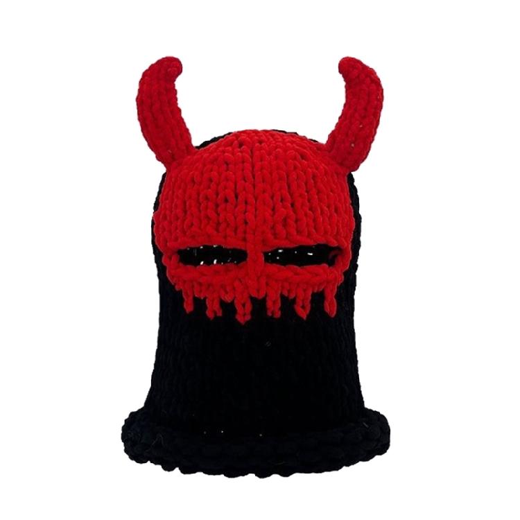 Novelty Horned Hat for Adult Handwoven Balaclava Caps Outdoor Activity Hat for Skiing Knitted Mask Hat Halloween Props