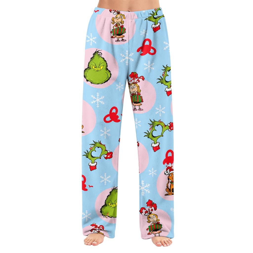 Women's Christmas Print Flannel Pajama Pants Loose Fit Sleep Bottoms for Holiday Lounging