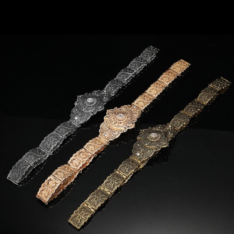 Vintage Metal Waist Chain Adjustable Antique Waist Belt Flower Pattern Waistband for Vintage Styles Enthusiasts
