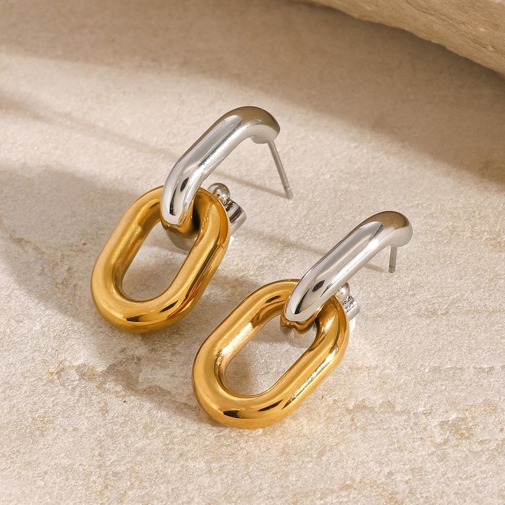 Youthway Charm Retro Stainless Steel Gold& Oval Buckle Irregular Earrings For Women Anti Allergic Jewelry New Arrival