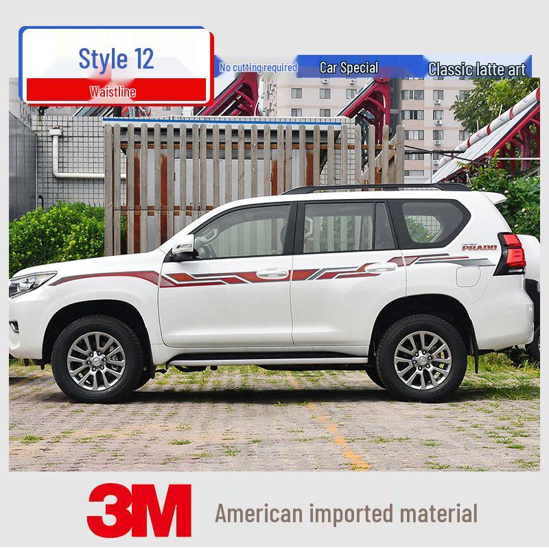 Toyota Prado 10-22 Models Car Body Color Stripe Decal Waistline Sticker.