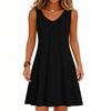 Women's Fashion Color Summer Sleeveless V-neck Vest Pocket Casual Loose Dress