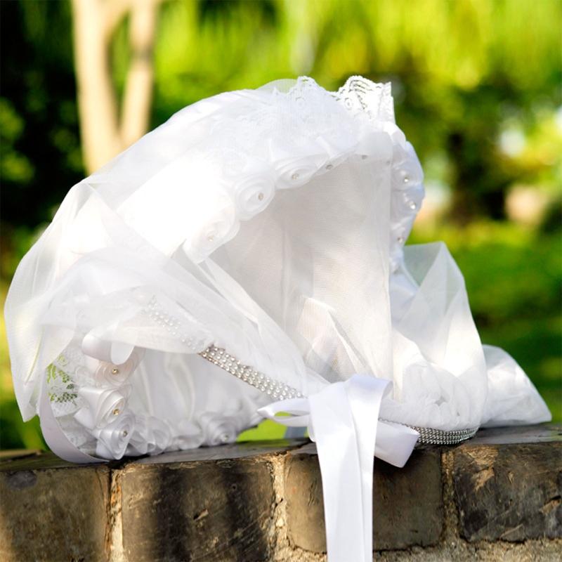 Cheap Flower Girl Basket for Wedding Large White Satin Baskets Lace