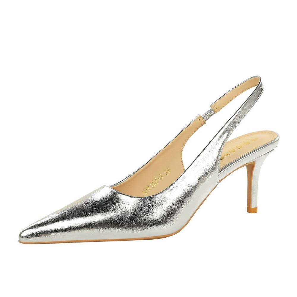 Women Korean Vintage Grain Slingback Pumps, Pointed Shallow Thin Stiletto Heels For Banquet Evening Party DS-A108
