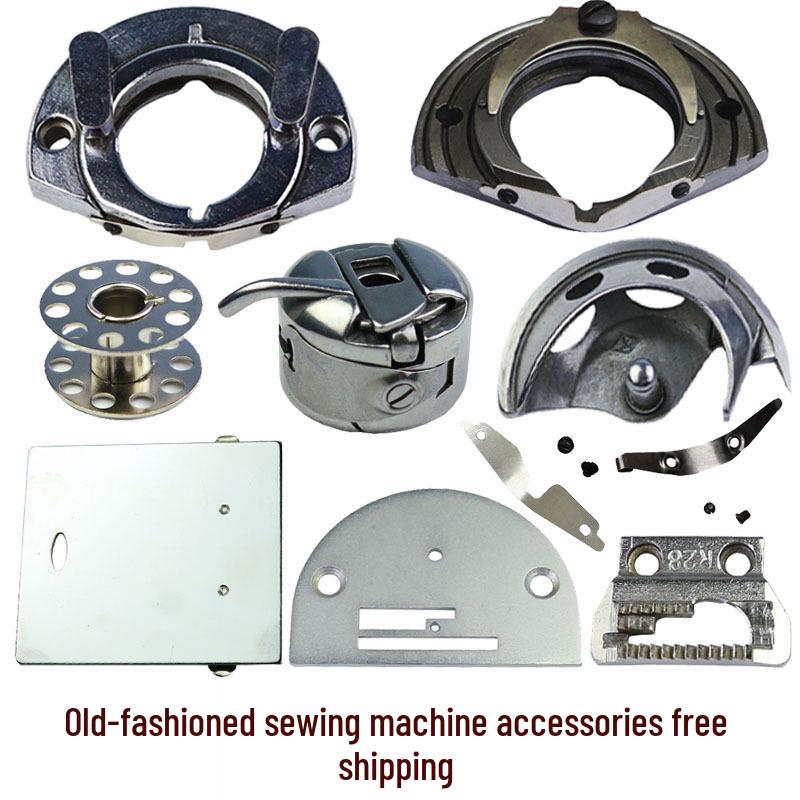 Zestaw części zamiennych do maszyny do szycia w stylu vintage: Płytka ściegowa, bębenek i trzpień napędzane pedałem - Marka Flying Man Butterfly.