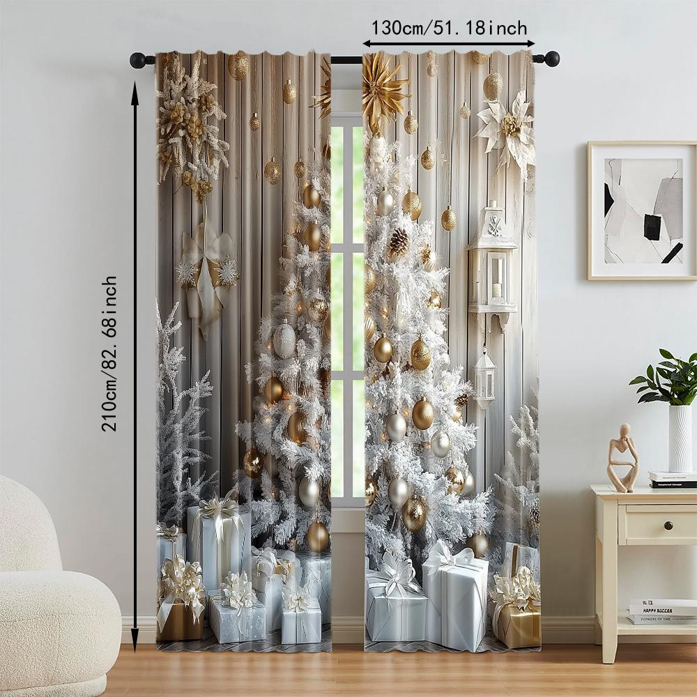 2 Stuks Klassieke Kerstboom en Sneeuwvlok Print Gordijnen Polyester Stangtunnel Wasbare Draperieën Voor Verschillende Kamers Elegant