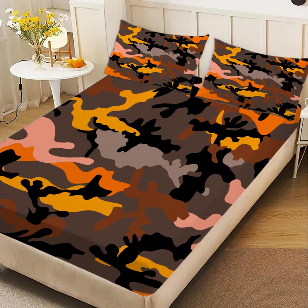 1 Simple Camouflage printed matte Fitted Sheet bedroom printed bed cover bedding (excluding pillowcases)