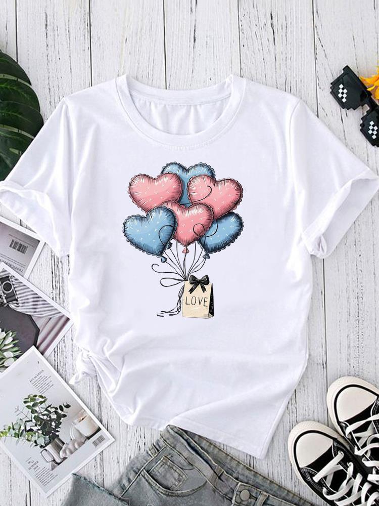(Asian Size) Women's Clothing T watercolor cute love Graphic Female Top O-neck Tee Fashion Print Casual Short Sleeve T-shirts
