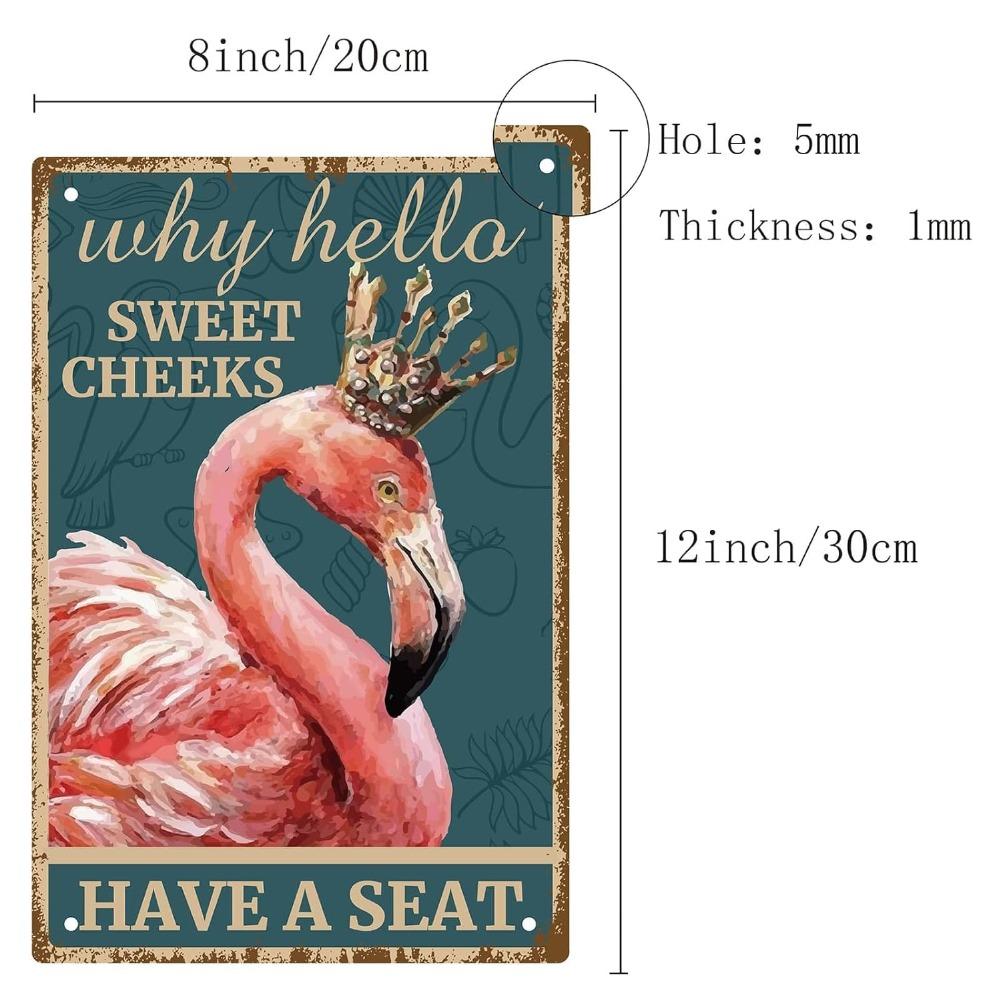 CREATCABIN 1pc 30x20cm Flamingo Vintage Metal Tin Sign - "Why Hello Sweet Cheeks" Retro Wall Art, Ideal for Halloween Decor