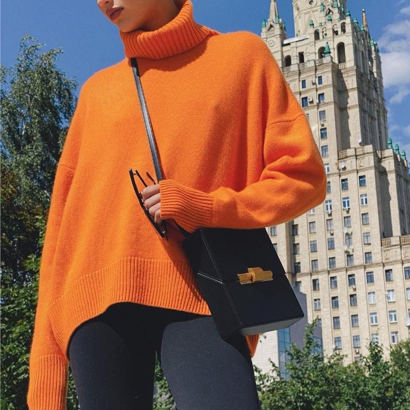 Nuovo Pullover Casual a Manica Lunga in Maglia Liscia Autunno Donna Inverno Spesso Morbido Collo Alto Pullover Maglioni Donna Moda Maglieria Morbida Jumper 24913