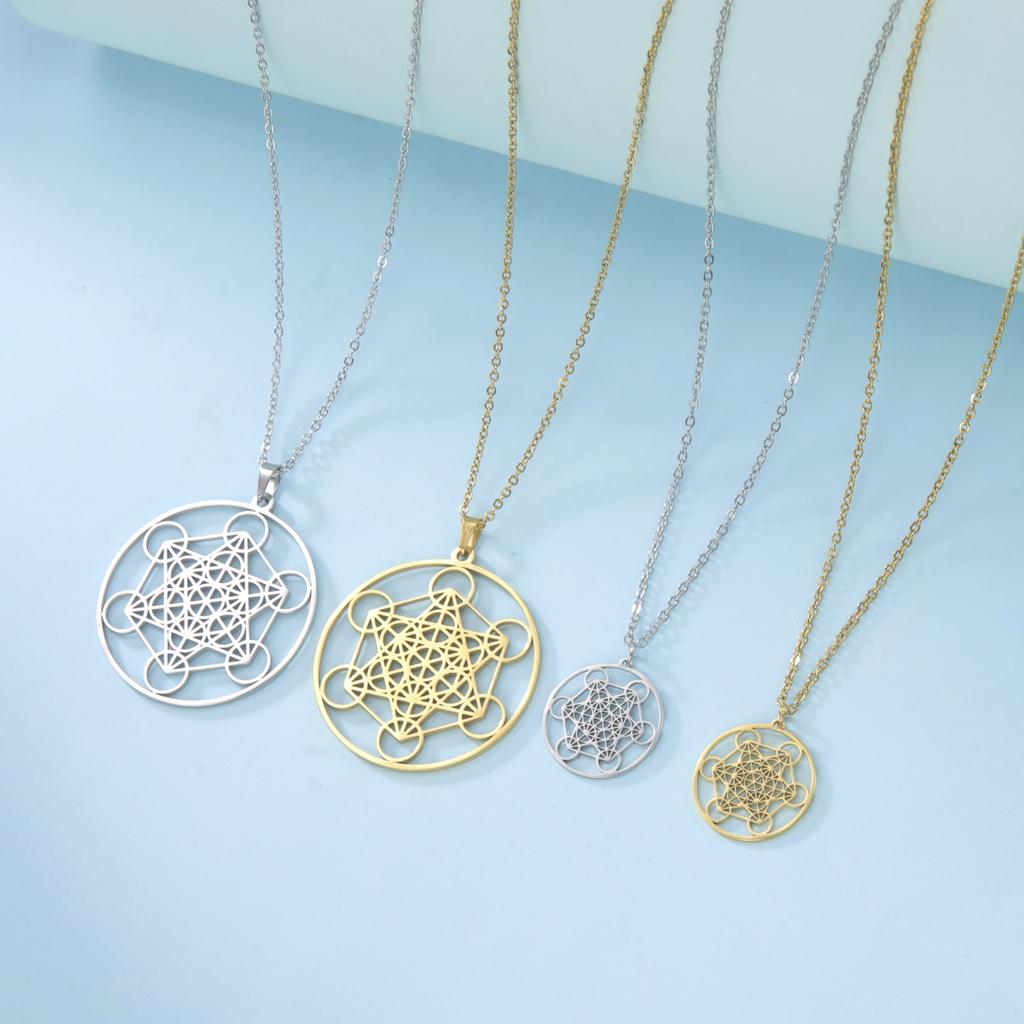 LIKGREAT Angel Seal Archangel Metatron Cube Double Layer Necklace Stainless Steel Sacred Geometry Pendant Amulet Jewelry Gift