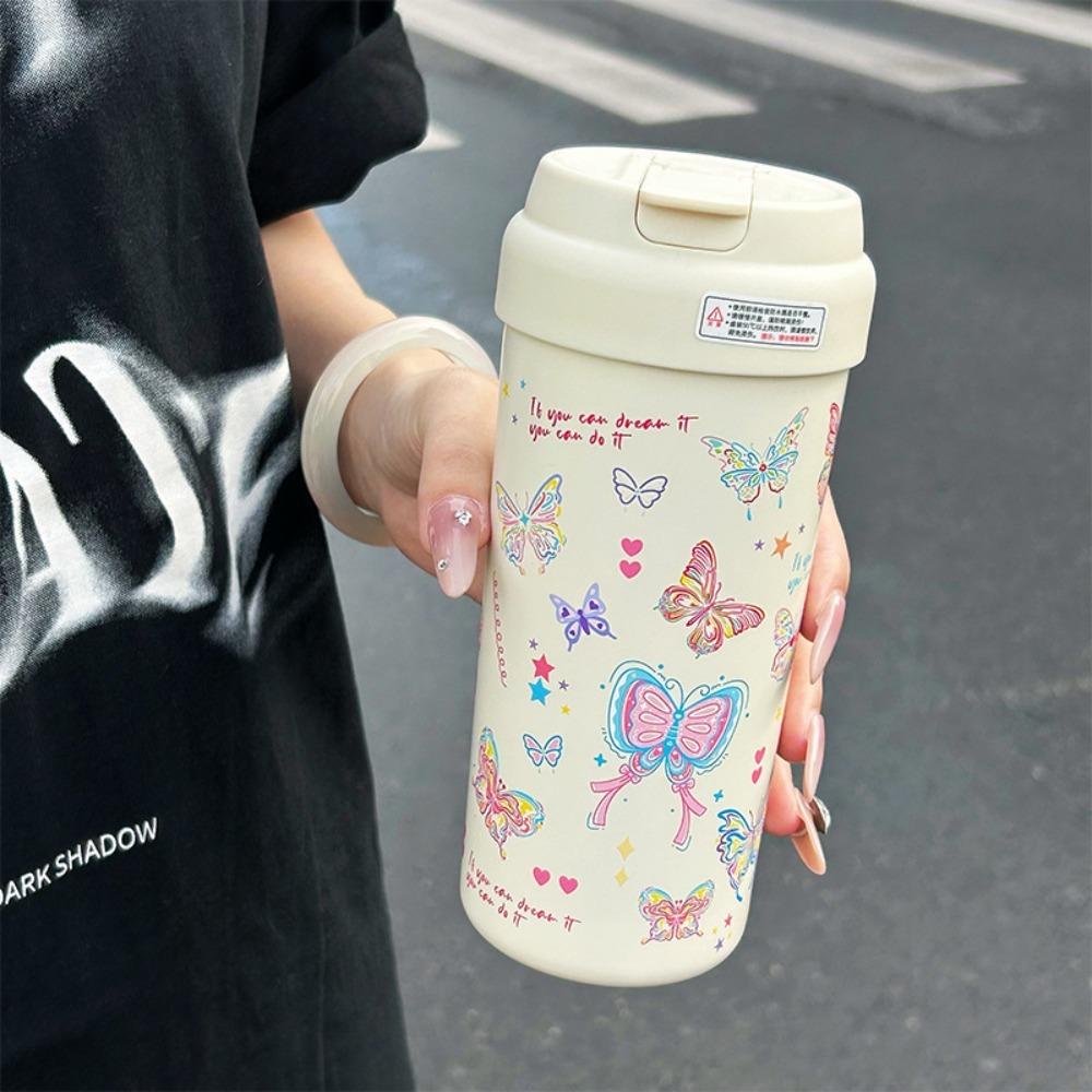 Kawaii 550ML Flask Tumbler Stainless Steel with Tea Strainer Water Cup Butterfly Vacuum Insulateds Cup