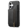 For iPhone 16 Case with Zipper Card Holder Leather+TPU Phone Cover