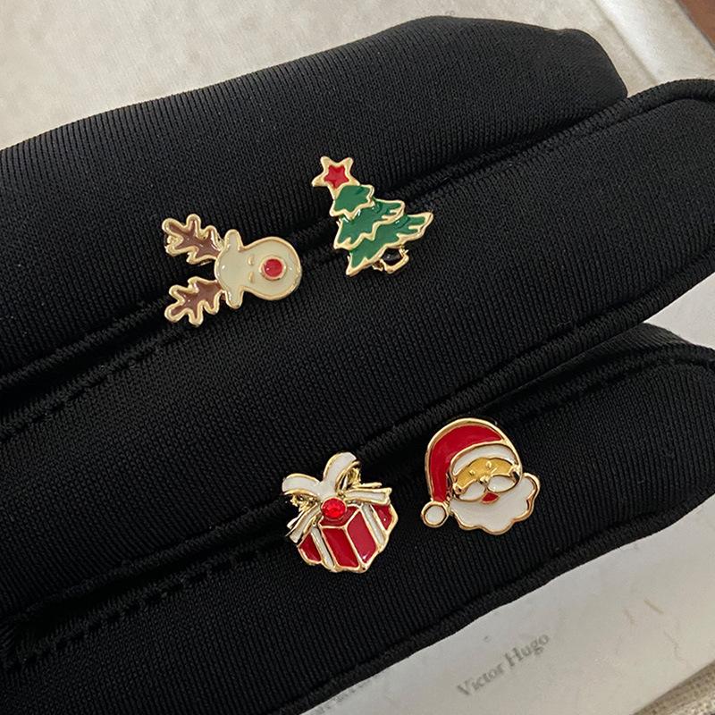 4PCS Christmas Themed Jewelry Set for Women - Santa Claus Elk Tree Star Crystal Earrings Stud Dangle Fashion Party Gift