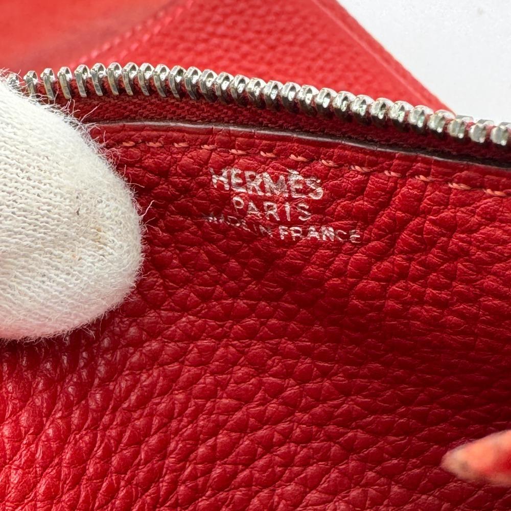 HERMES Bifold Wallet Taurillon Clemence Dogon GM Purse Red Taurillon Clemence Used