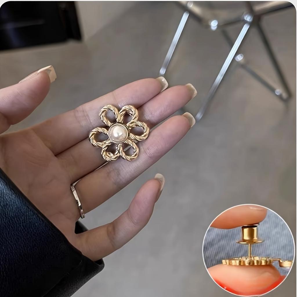 1PC Adjustable No-Sew Waist Buckle Invisible Tightening Button for Oversized Pans, Denim, and Jean Skirt - Non-Piercing Detachable Pearl Pin