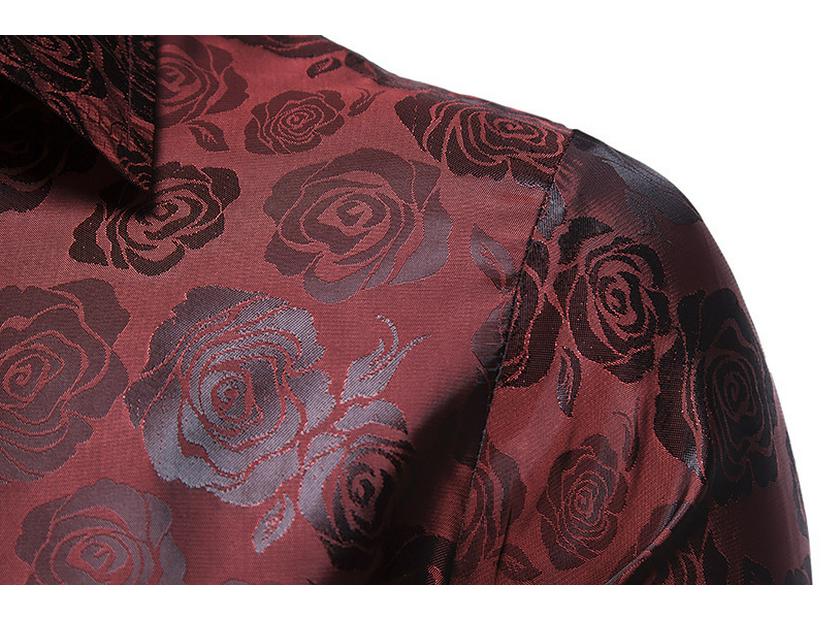 Men's Fashion Rose Print Long Sleeve Slim Fit Shirt – Autumn 2021 Collection