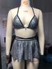 3 Pieces Bikini Dress Sexy Women Swimsuits Female Swimwear Sparkling Silver Bikinis Set Summer Biquini Swimming Suits Beachwear
