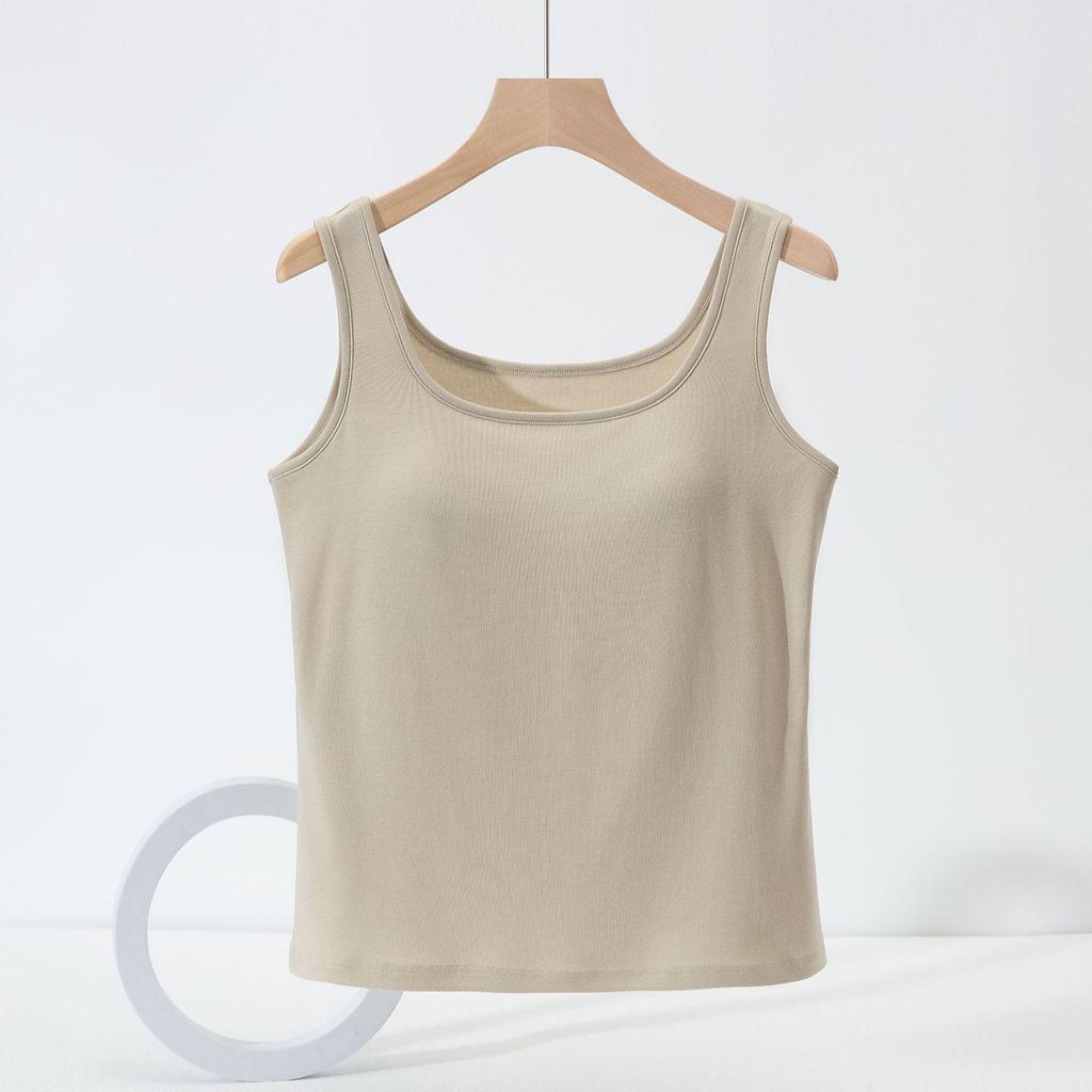 Women's Slim Fit Cotton Camisole: Versatile Spring/Summer Sleeveless Top with Chest Pads