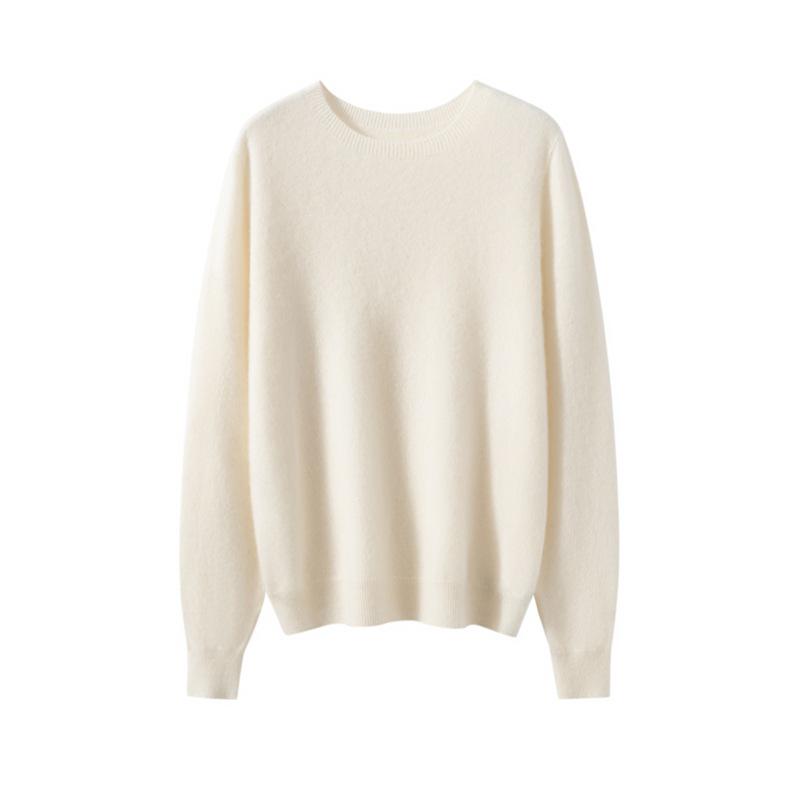 Women's 100% Pure Cashmere Round Neck Sweater - Seamless Long Sleeve Knit for Autumn/Winter