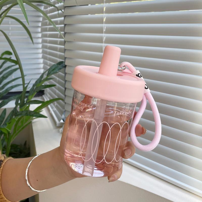 Summer Girls Large Capacity Straw Cup 550 ml Portable Plastic Water Bottle Cute Water Cup Outdoor For Student Office Girls 550ml розовый