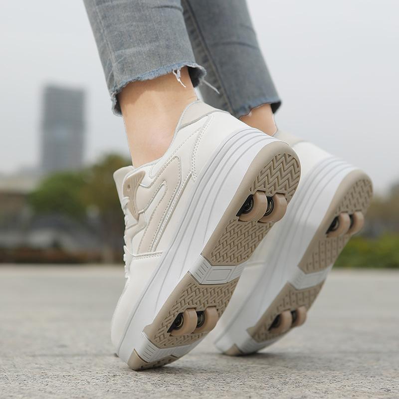 31-42 Chaussures de sport plates détachables à quatre roues pour enfants / femmes Patinage à roulettes d'extérieur Sports Filles Sports Patins à roulettes Chaussures