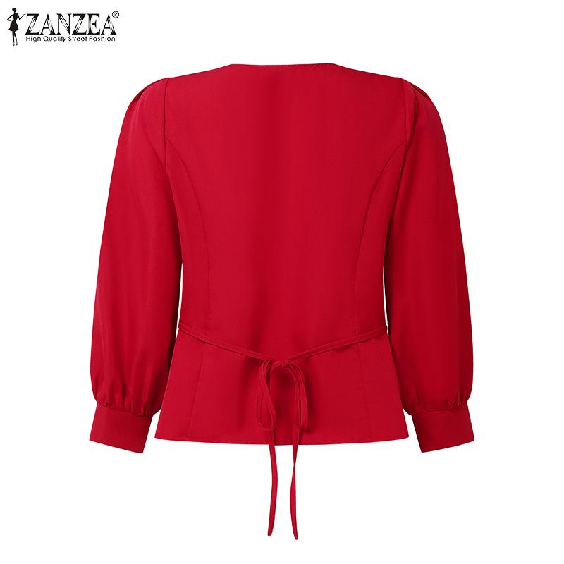 ZANZEA Damska codzienna elegancka bluzka z dekoltem w serce i rękawem 3/4