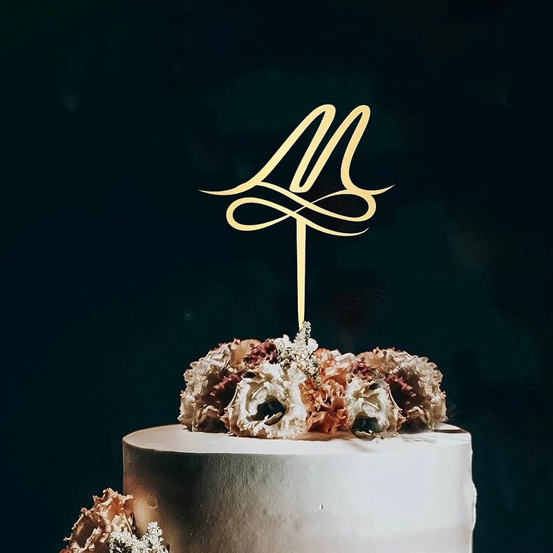 Initial Letter K Cake Topper Monogram Acrylic Cupcake Topper Funny Cake Accessories for Wedding Anniversary Birthday Party Decoration Mirror Gold