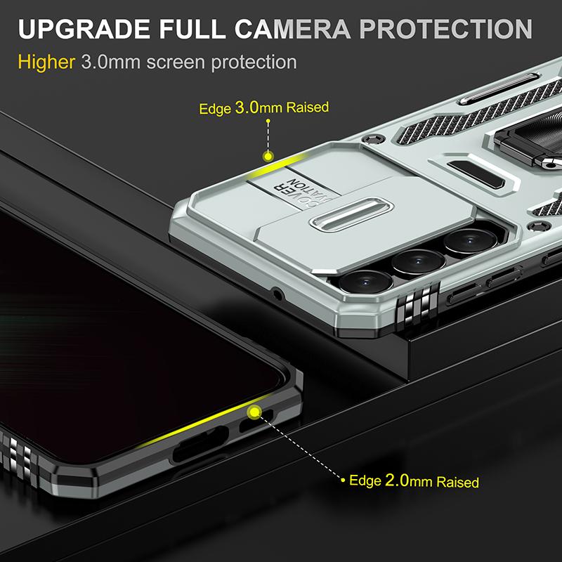 For Samsung S26 Ultra S25 Edge S24 S23 FE S22 S21 Plus Heavy Duty Protection Case Hard 2 in 1 Slide Camera Kickstand Phone Cover